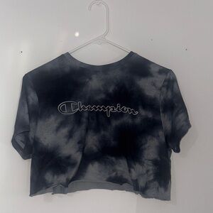 Champion Black and Gray Tie-Dye Crop Top